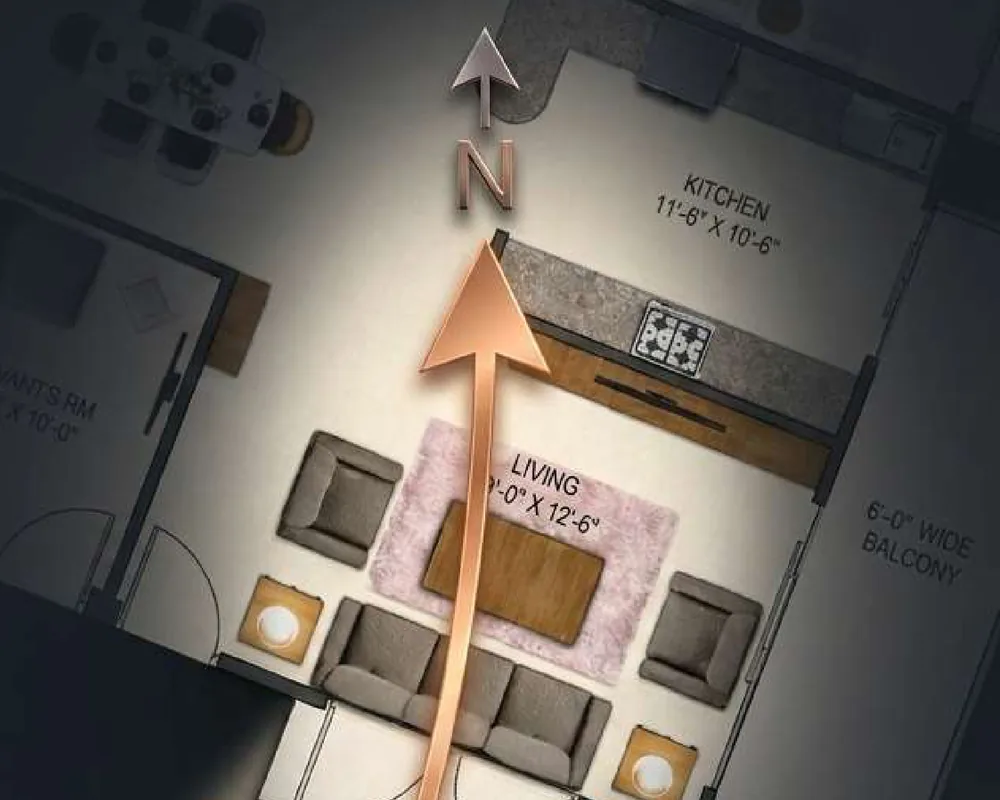 Vastu analysis: entering Unit 01 facing North, into the 19'-0" × 12'-6" living room