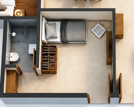 Rendered plan of the 10'-3" × 10'-0" servant's room with its toilet