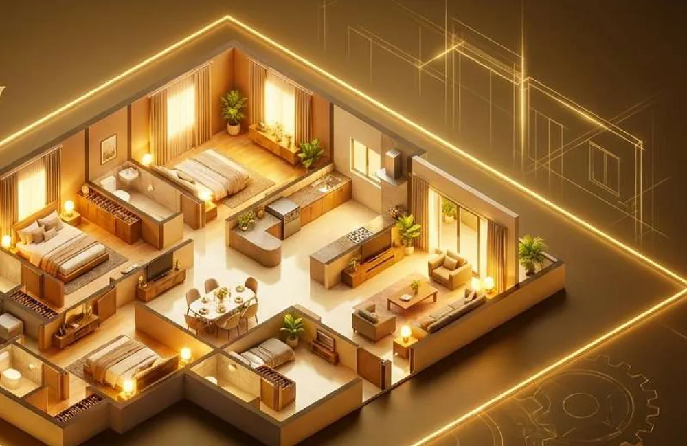 3D cut view of your exact Unit 01, 4 BHK, from the Vastu analysis