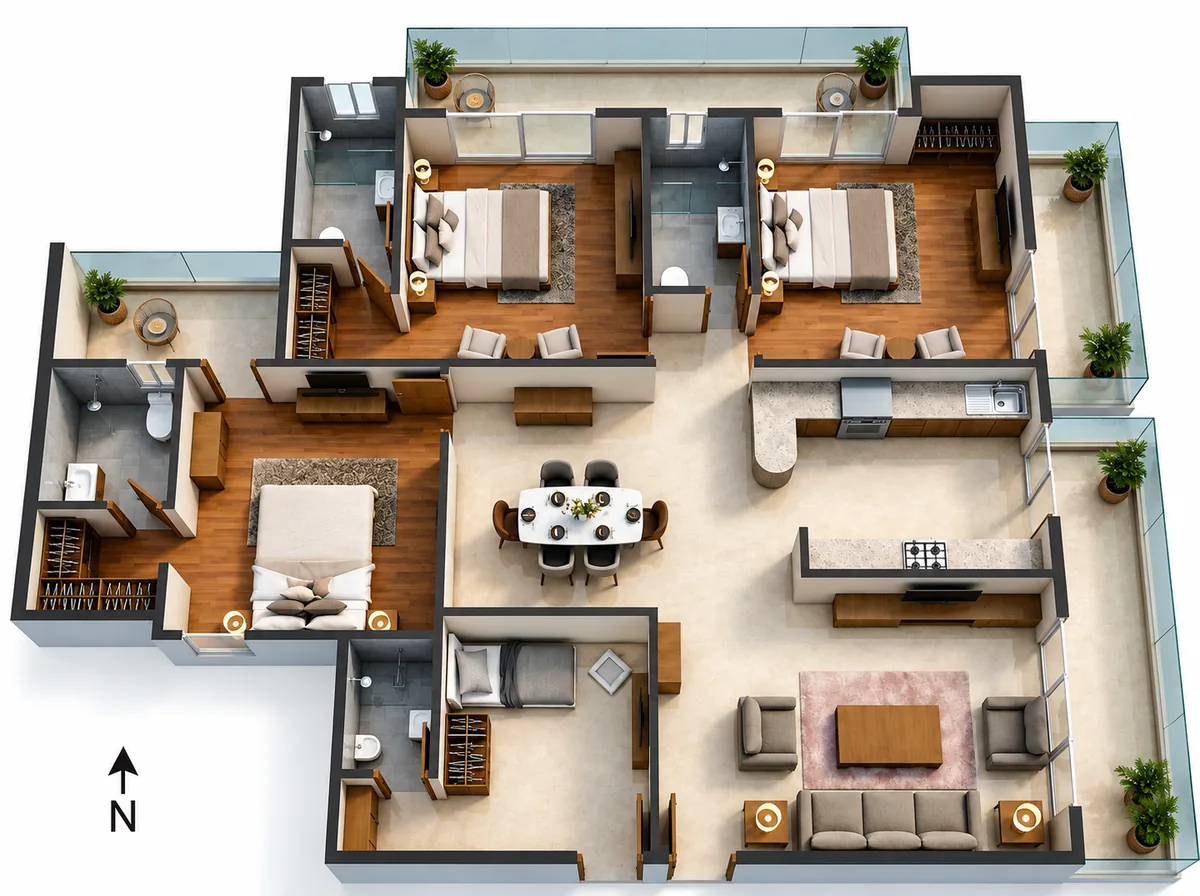Rendered 3D view of the Unit 01 plan