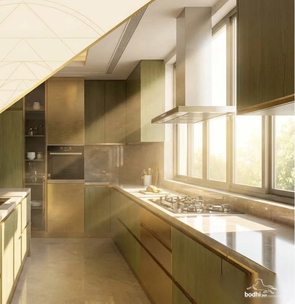 Kitchen render from the Unit 02 Vastu analysis with the hob on the East counter