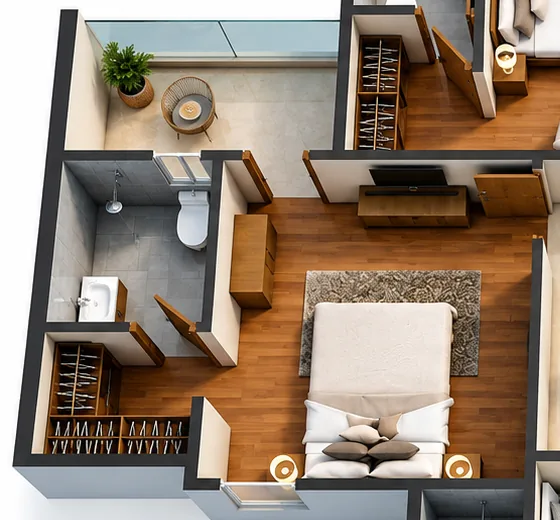 Master toilet and dress on the West side of the Unit 02 plan