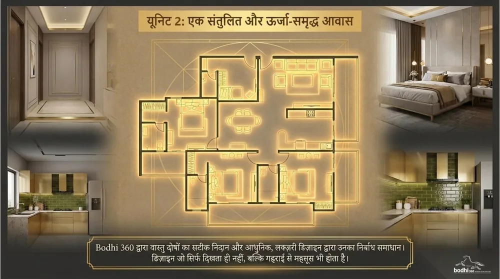 Your Unit 02, 4 BHK plan as balanced by our Vastu design, from the Unit 02 Vastu analysis