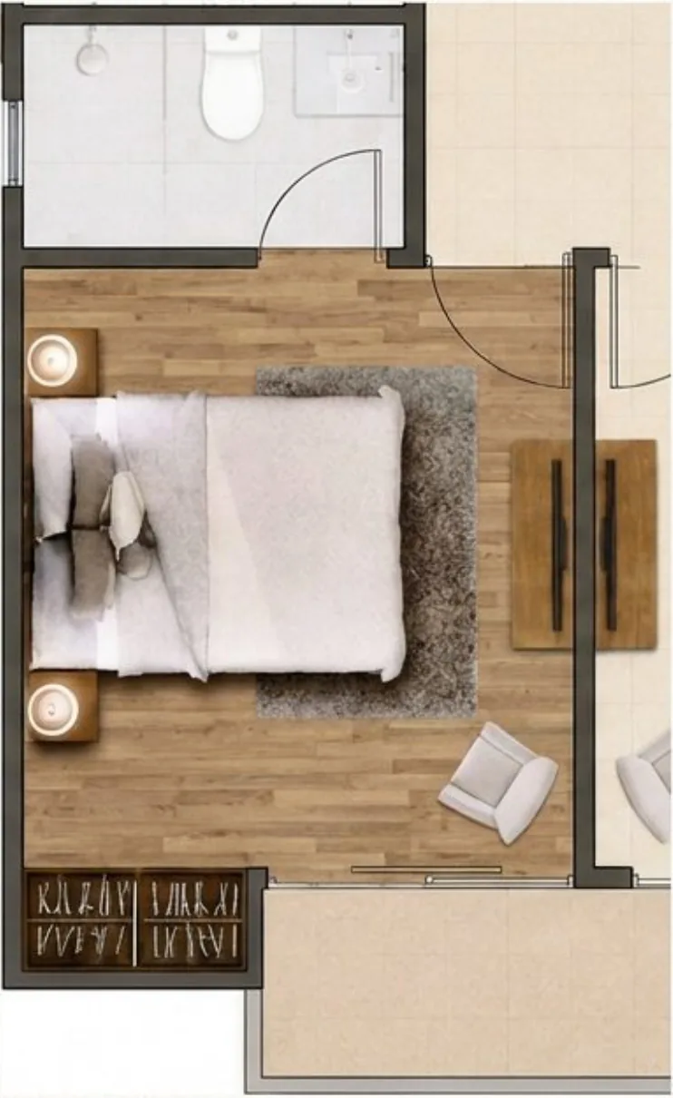 Master Bedroom 03, 10'-10" × 12'-2", with the south balcony