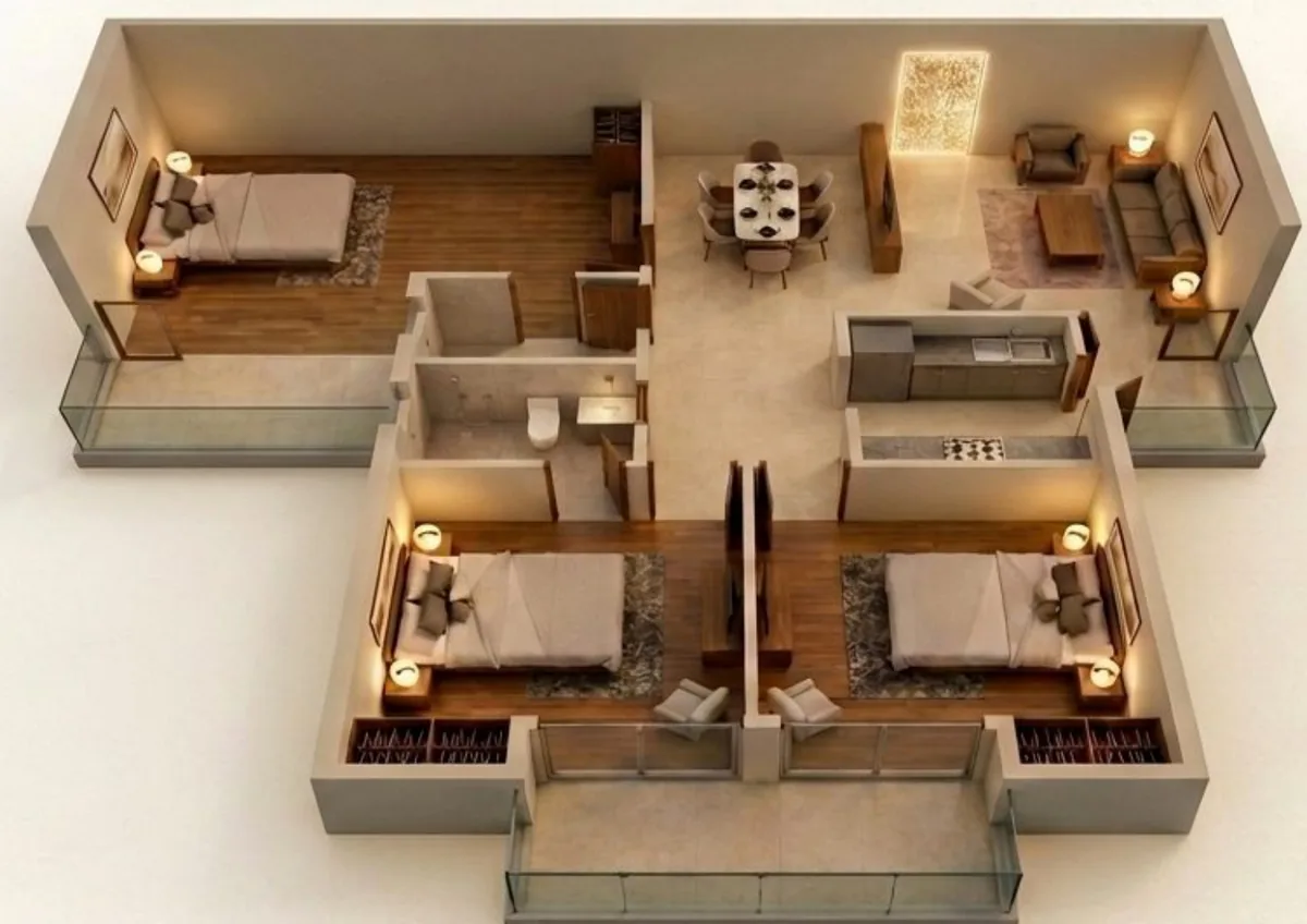 3D cut plan of your exact 3 BHK, Units 03 & 04