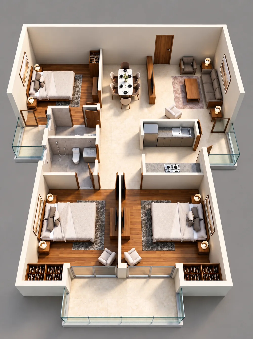 Rendered 3D view of the Unit 03 and 04 plan