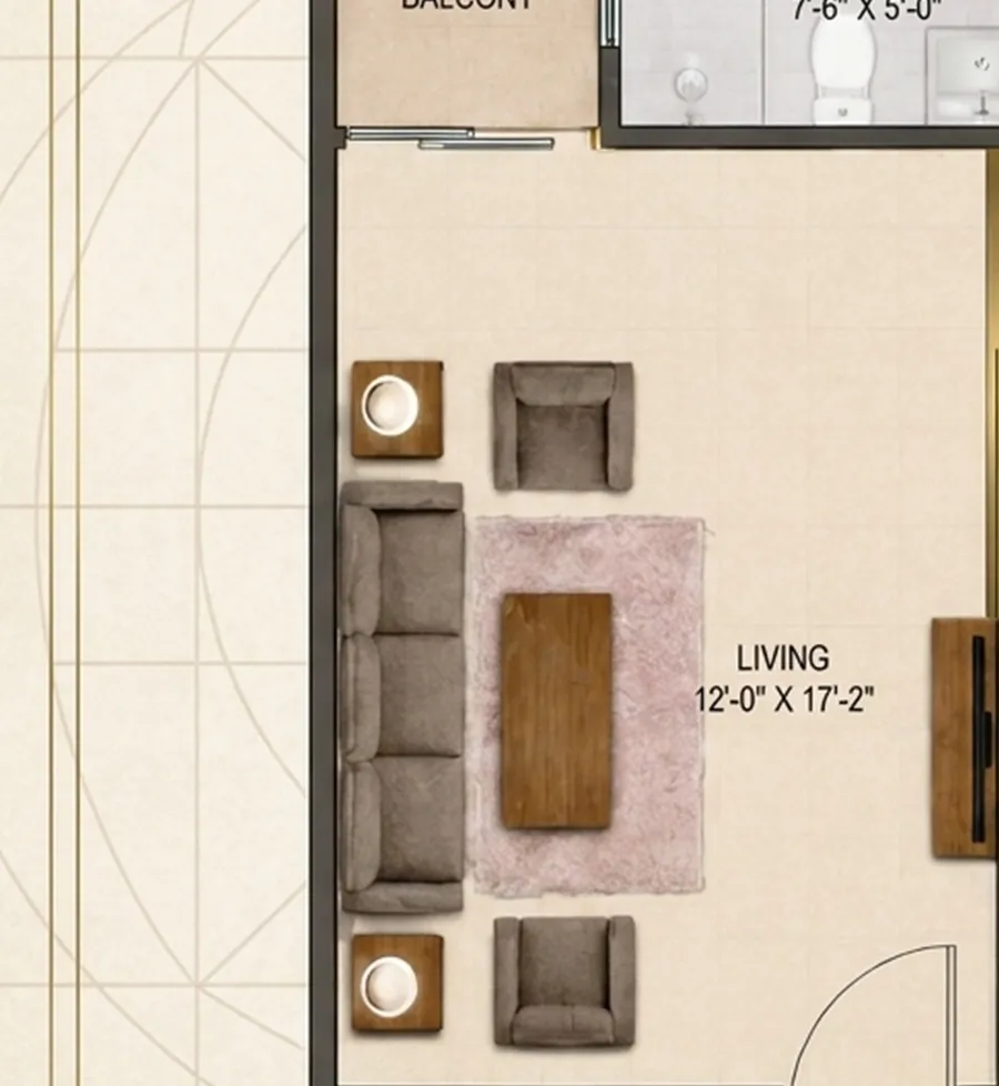 Living room and entrance plan, 12'-0" × 17'-2"