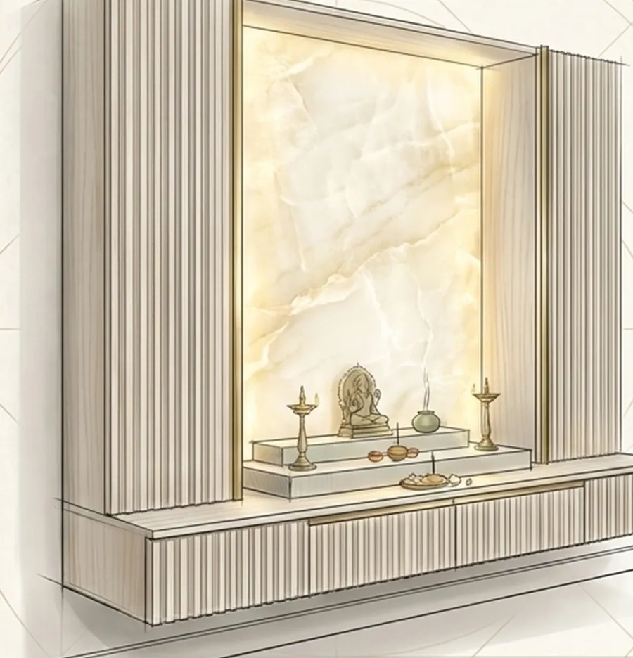 Concept sketch of a bespoke puja shrine