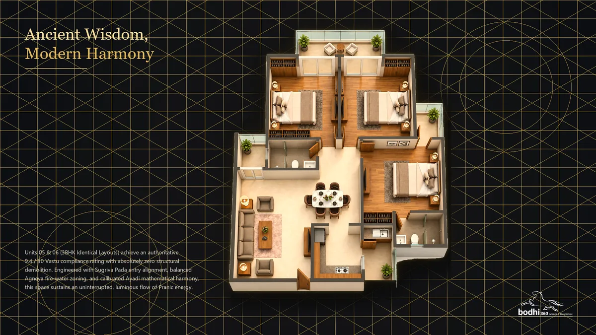 3D cut plan of your exact Unit 05 & 06, 3 BHK