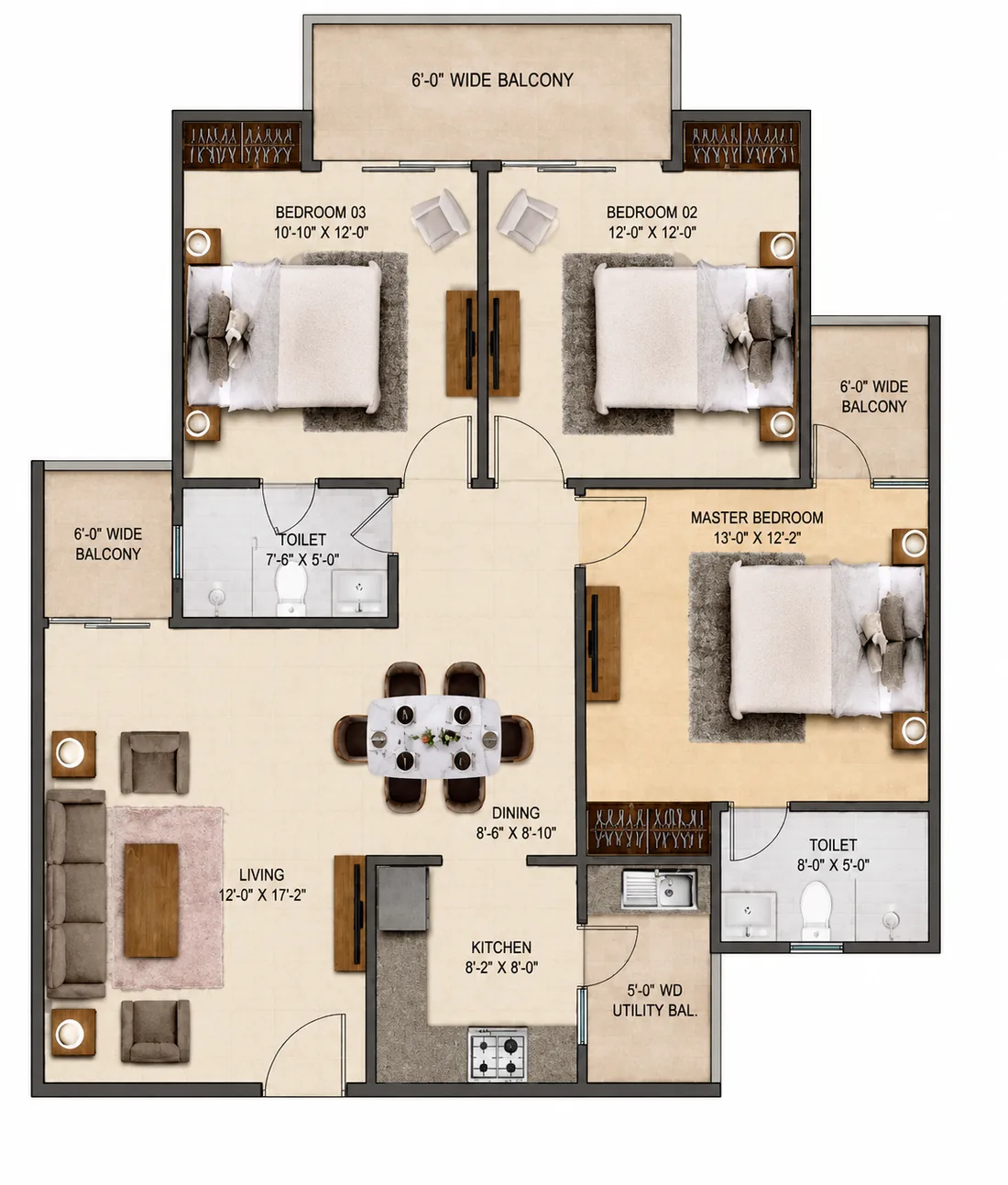 Labelled floor plan of Unit 05 and Unit 06 with room dimensions