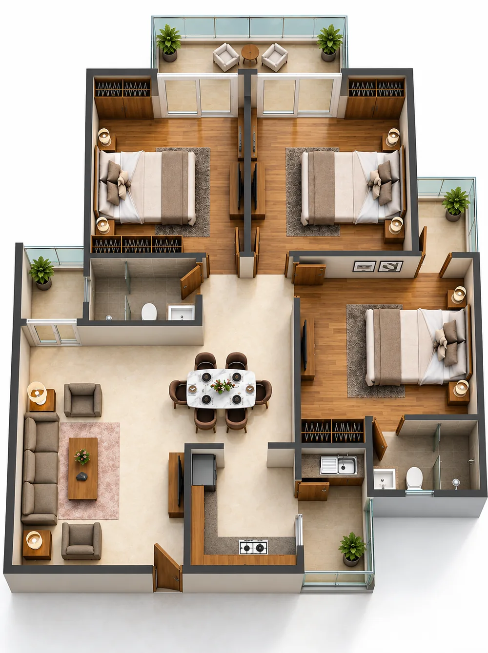 Rendered 3D view of the Unit 05 and 06 plan